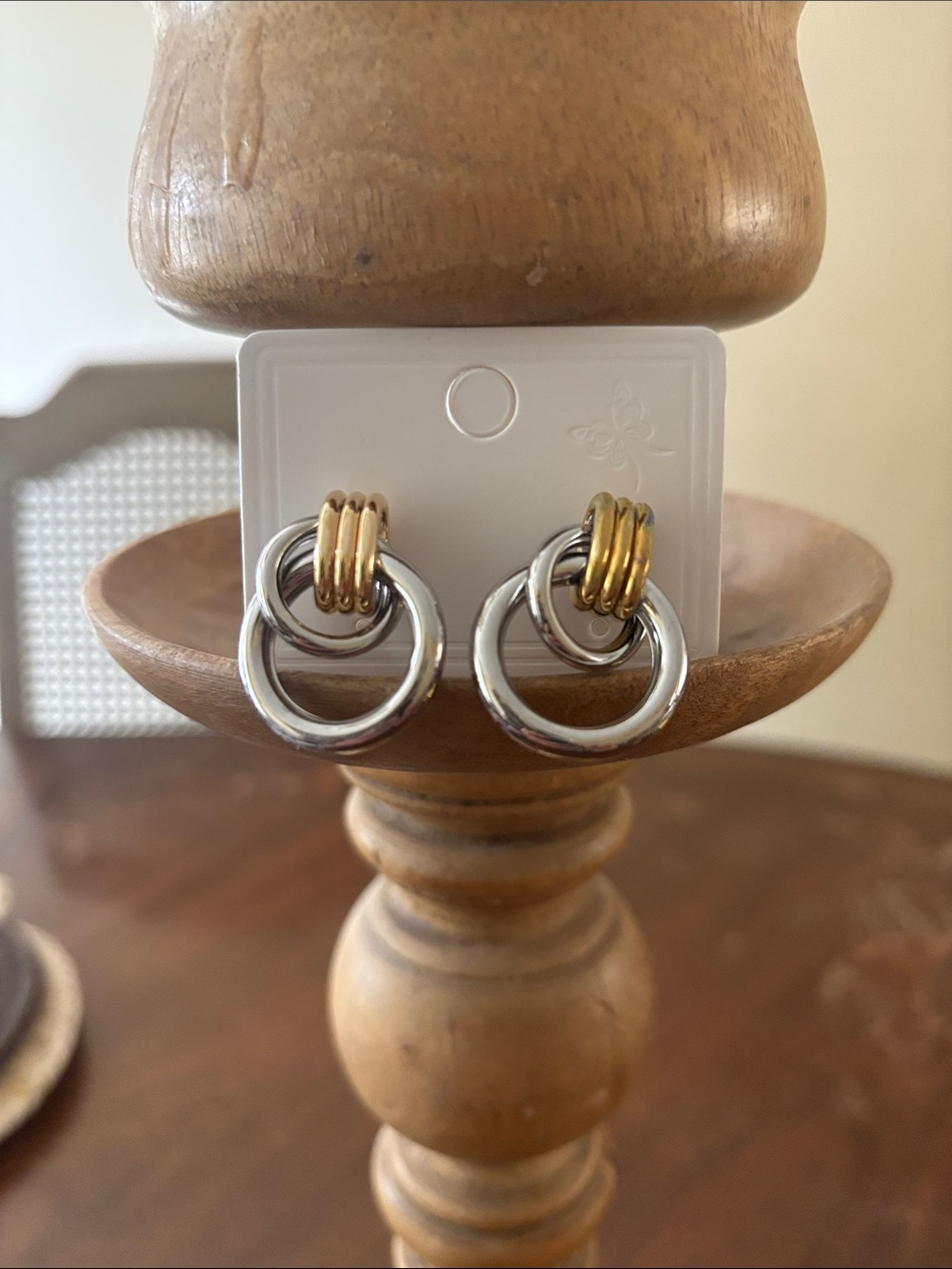 Two-Tone Hoop Drop Earrings - Gold and Silvertone
